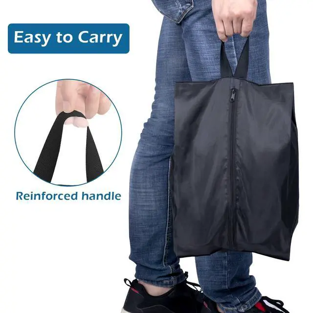 Alt view image 6 of 7 - Portable Nylon Travel Shoe Bags with Zipper Closure (Pack 4, Black)
