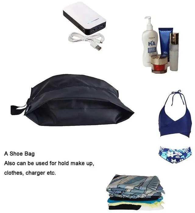 Alt view image 7 of 7 - Portable Nylon Travel Shoe Bags with Zipper Closure (Pack 4, Black)