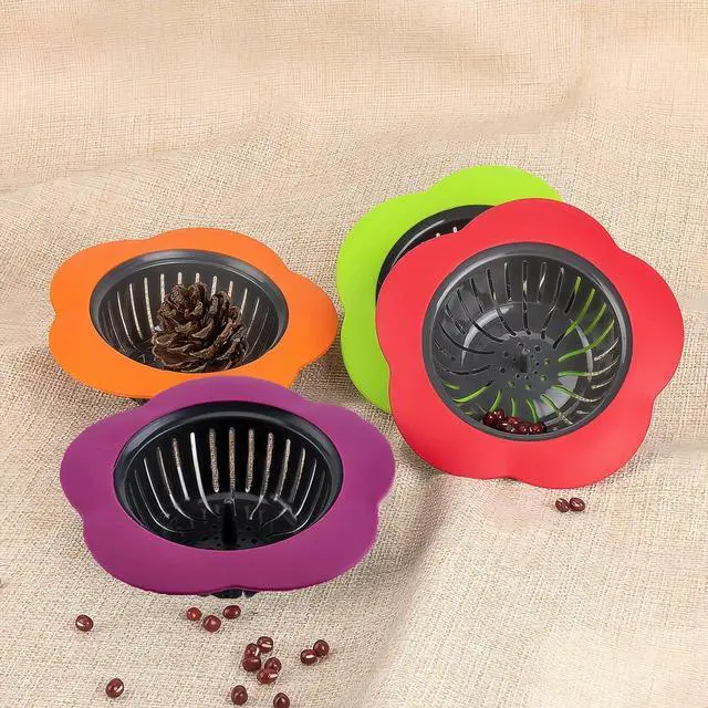 Alt view image 5 of 7 - Silicone Sink Drain Strainer, 4 Pack | Fast Drainage, Catches Food Scraps, Easy Cleaning, Flexible Design, Fits Most Drains, Bright Colors