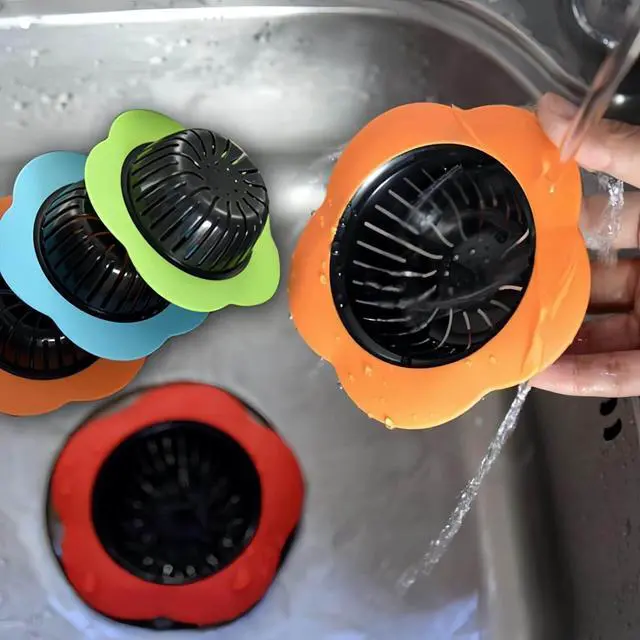 Alt view image 6 of 7 - Silicone Sink Drain Strainer, 4 Pack | Fast Drainage, Catches Food Scraps, Easy Cleaning, Flexible Design, Fits Most Drains, Bright Colors