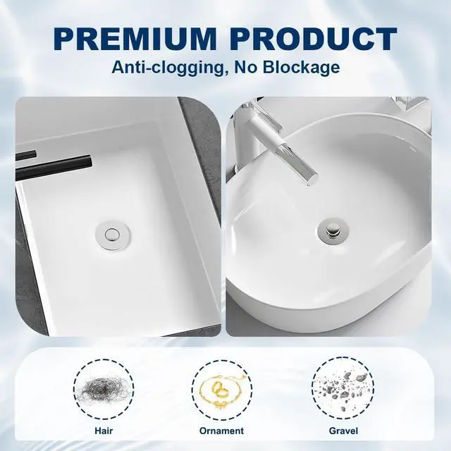 Alt view image 3 of 7 - 3-in-1 Sink Stopper Pop Up Drain Plug, Stainless Steel Hair Catcher