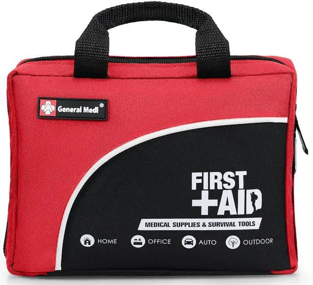 Main image of First Aid Kit -160 Pieces Compact and Lightweight - Including Cold (Ice) Pack, Emergency Blanket, Moleskin Pad,Perfect for Travel, Home, Office, Car, Camping, Workplace (Red)