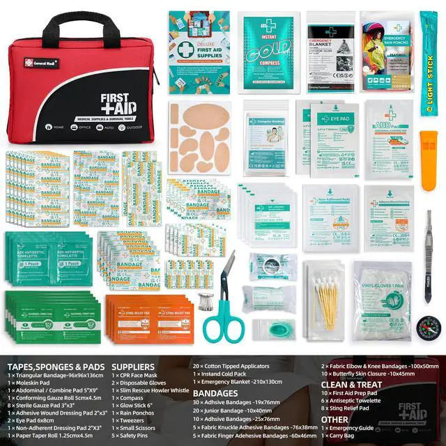 Alt view image 2 of 7 - First Aid Kit -160 Pieces Compact and Lightweight - Including Cold (Ice) Pack, Emergency Blanket, Moleskin Pad,Perfect for Travel, Home, Office, Car, Camping, Workplace (Red)