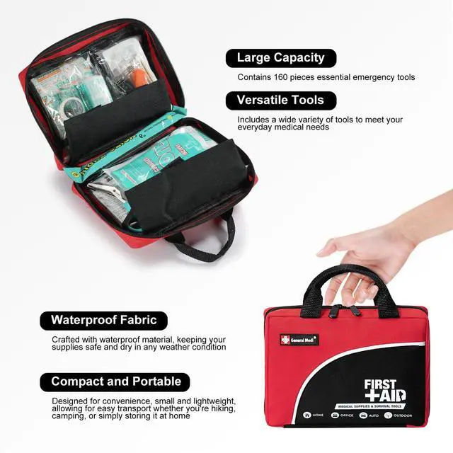 Alt view image 4 of 7 - First Aid Kit -160 Pieces Compact and Lightweight - Including Cold (Ice) Pack, Emergency Blanket, Moleskin Pad,Perfect for Travel, Home, Office, Car, Camping, Workplace (Red)