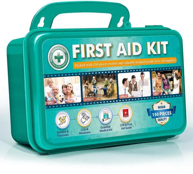 Main image of 150 Pieces Hardcase First Aid Kit - First Aid Box Contains Premium Medical Supplies for Travel, Home, Office, Vehicle, Camping, Workplace & Outdoor