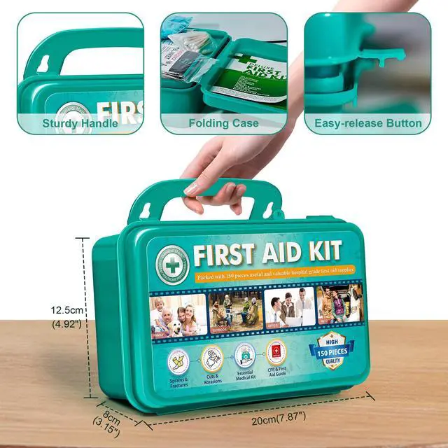 Alt view image 4 of 7 - 150 Pieces Hardcase First Aid Kit - First Aid Box Contains Premium Medical Supplies for Travel, Home, Office, Vehicle, Camping, Workplace & Outdoor