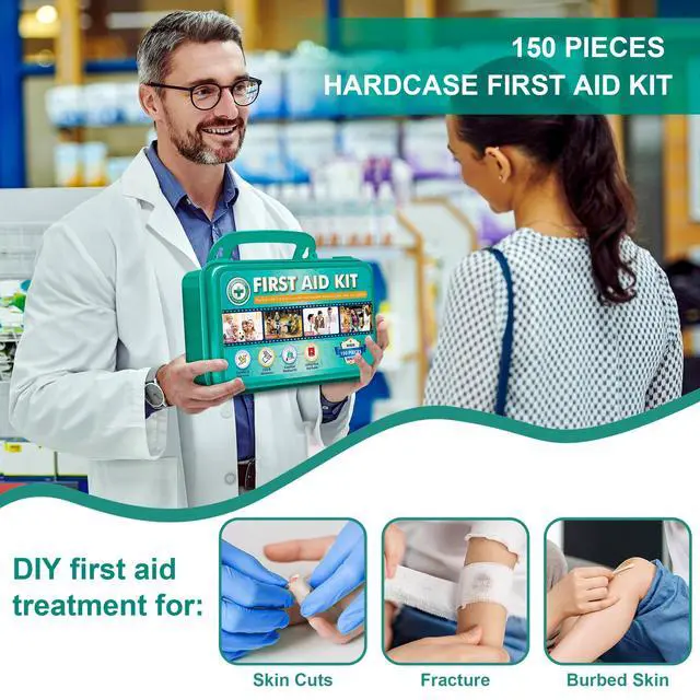 Alt view image 6 of 7 - 150 Pieces Hardcase First Aid Kit - First Aid Box Contains Premium Medical Supplies for Travel, Home, Office, Vehicle, Camping, Workplace & Outdoor