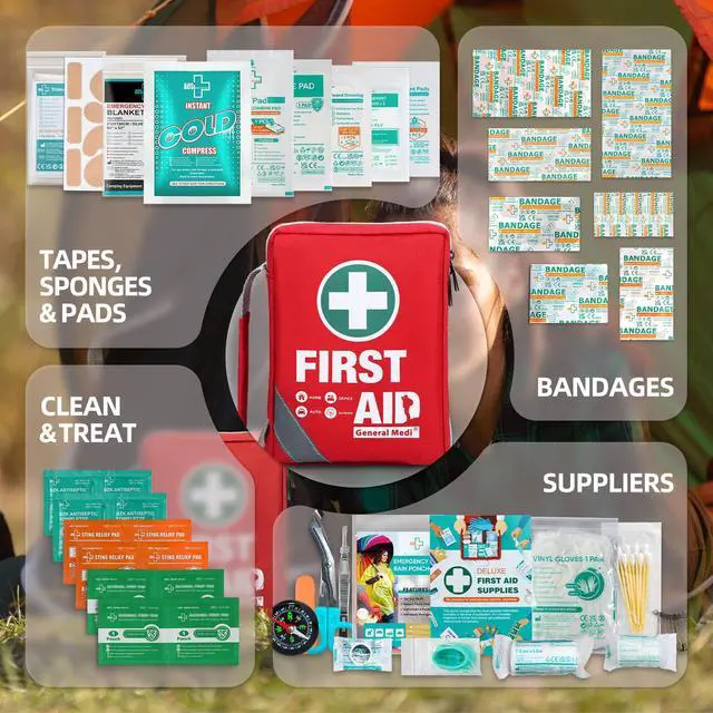 Alt view image 5 of 7 - First Aid Kit - Small Compact First Aid Kit Bag(175 Piece) - Reflective Bag Design- Includes Instant Cold Pack, Emergency Blanket for Travel, Home, Office, Vehicle,Camping