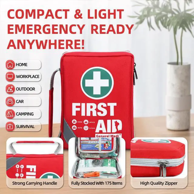 Alt view image 4 of 7 - First Aid Kit - Small Compact First Aid Kit Bag(175 Piece) - Reflective Bag Design- Includes Instant Cold Pack, Emergency Blanket for Travel, Home, Office, Vehicle,Camping