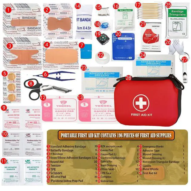 Alt view image 5 of 7 - First Aid Kit 196 Piece Waterproof Medical Kit Hard Shell Portable, Red | Waterproof Hard Shell Portable Emergency Kits for Home, Camping, Cars, Hiking, Travel, Outdoor, Adventure