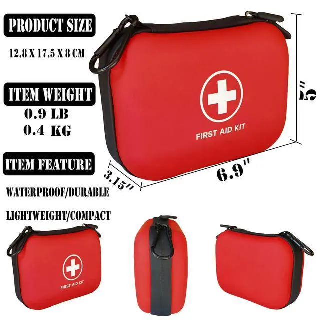 Alt view image 7 of 7 - First Aid Kit 196 Piece Waterproof Medical Kit Hard Shell Portable, Red | Waterproof Hard Shell Portable Emergency Kits for Home, Camping, Cars, Hiking, Travel, Outdoor, Adventure