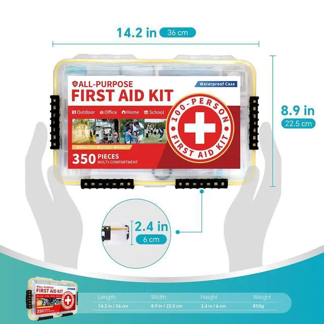 Alt view image 5 of 7 - 350-Piece All-Purpose 100-Person Emergency First Aid Kit Waterproof Plastic Case | Clearly Organized for Fast Retrieval | Perfect for Home, Business, Workplace, Boat, Travel, Outdoor & Car