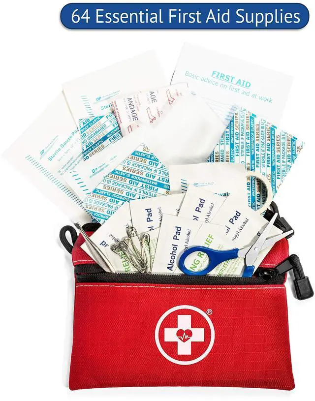 Alt view image 3 of 6 - 64 Piece First Aid Kit for Camping, Travel, Car & Survival | 2-in-1 with Bonus Mini Kit for Home, Businesses, Medical Emergency Aid & FAK