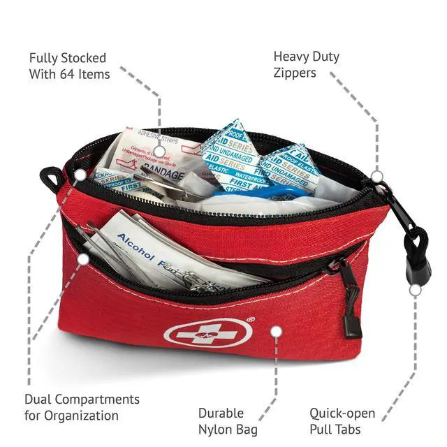 Alt view image 4 of 6 - 64 Piece First Aid Kit for Camping, Travel, Car & Survival | 2-in-1 with Bonus Mini Kit for Home, Businesses, Medical Emergency Aid & FAK