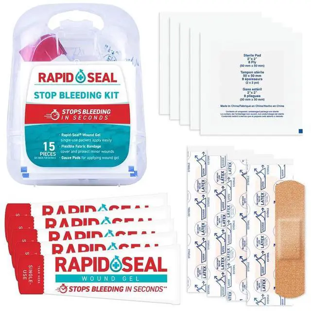 Main image of Hemostatic Bleed Control First Aid Wound Care Kit, 15 Pieces | Ideal for Cuts, Scrapes and Razor Nicks for Emergency First Aid Supplies.