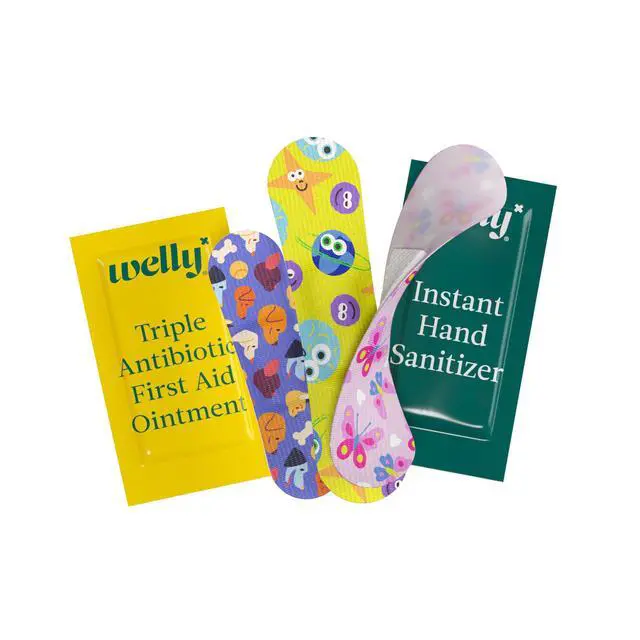 Alt view image 5 of 7 - Quick Fix, On The Go First Aid Kit, Assorted Bandages, Ointments, and Hand Sanitizer, Three Color Bandages - 2 Pack