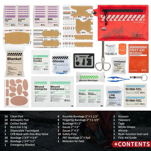 Alt view image 2 of 6 - Waterproof First Aid Kit, 114pc Ultralight Compact Gear | Medical Kit for Backpacking, Cycling, Travel, Vehicles, Climbing, Easy to Carry in a Carry-on