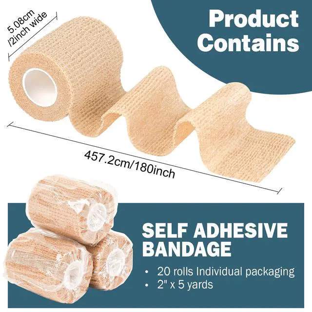 Alt view image 2 of 7 - 20 Pack Self Adhesive Bandage Wrap, Elastic Cohesive Bandage Wrap, Skin Color Athletic Tape, Vet Wrap, Ankle Tape