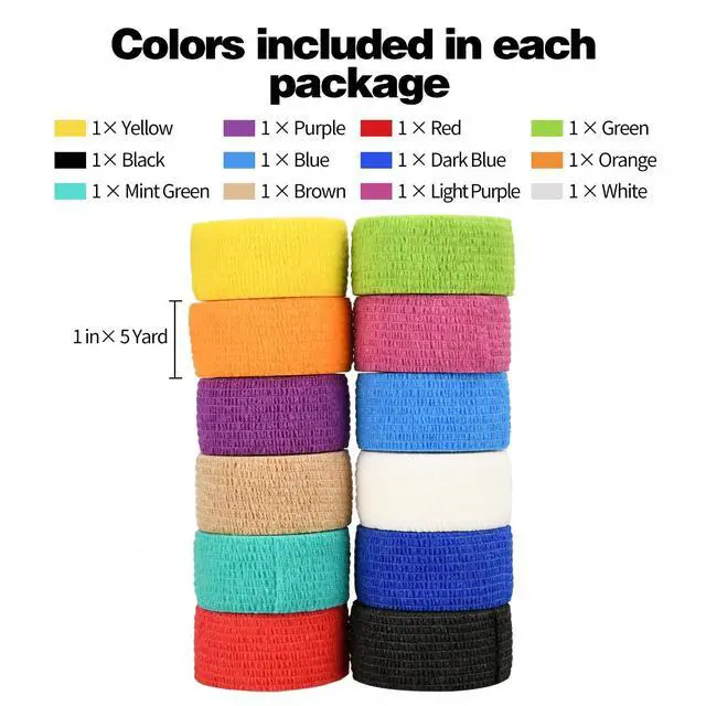 Alt view image 5 of 7 - 12pcs Self Adhesive Bandage Wraps, 1in 5 Yards, Multicolor