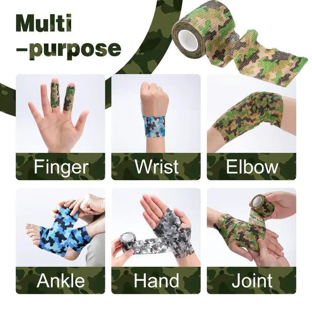 Alt view image 3 of 7 - 16 Pack Camo Self Adhesive Bandage Wrap, 2" X 5 Yards Elastic Cohesive Bandage Wrap, Athletic Tape, Vet Wrap, Ankle Tape, Tattoo Tape Wrap (Camo)