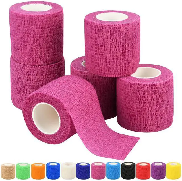 Main image of 2" Self Adhesive Bandage Wraps, 6pcs Vet Wraps, Pink, 5 Yard Self Adherent Wraps for Sports, Wrist, Ankle and Swelling