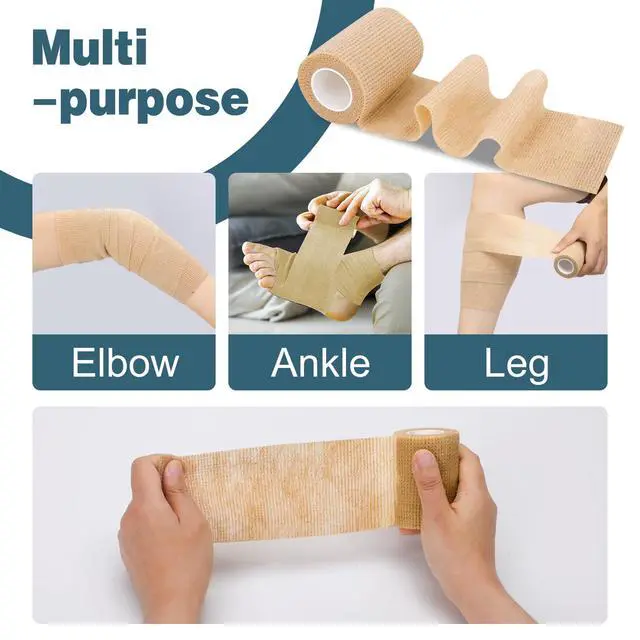 Alt view image 3 of 7 - 12 Pack Self Adhesive Bandage Wrap, 3" X 5 Yards Elastic Cohesive Bandage Wrap, Vet Wrap, Ankle Tape, Tattoo Grip Tape Wrap, Skin Color Athletic Tape