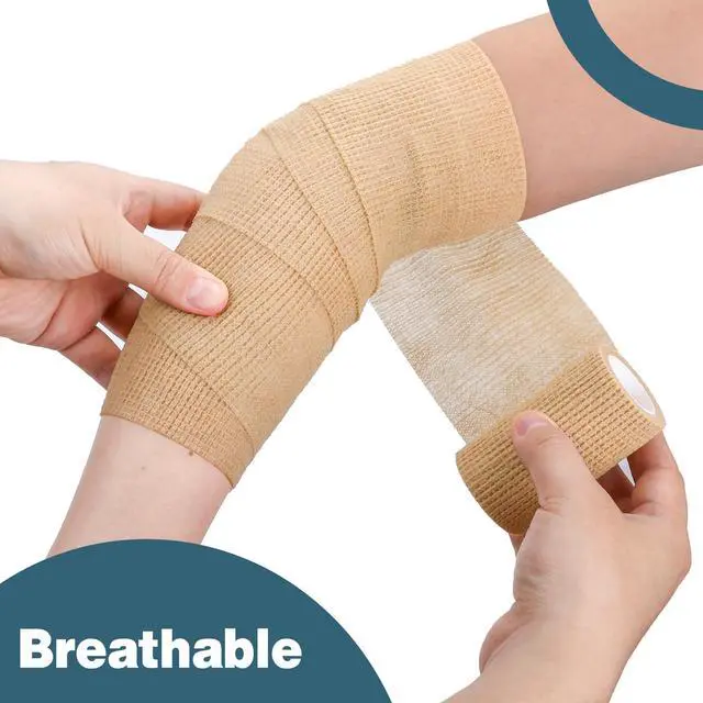 Alt view image 5 of 7 - 12 Pack Self Adhesive Bandage Wrap, 3" X 5 Yards Elastic Cohesive Bandage Wrap, Vet Wrap, Ankle Tape, Tattoo Grip Tape Wrap, Skin Color Athletic Tape
