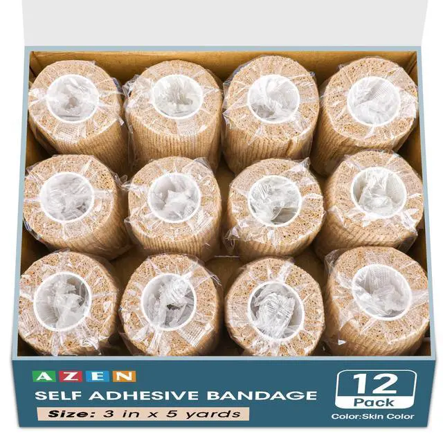 Alt view image 7 of 7 - 12 Pack Self Adhesive Bandage Wrap, 3" X 5 Yards Elastic Cohesive Bandage Wrap, Vet Wrap, Ankle Tape, Tattoo Grip Tape Wrap, Skin Color Athletic Tape