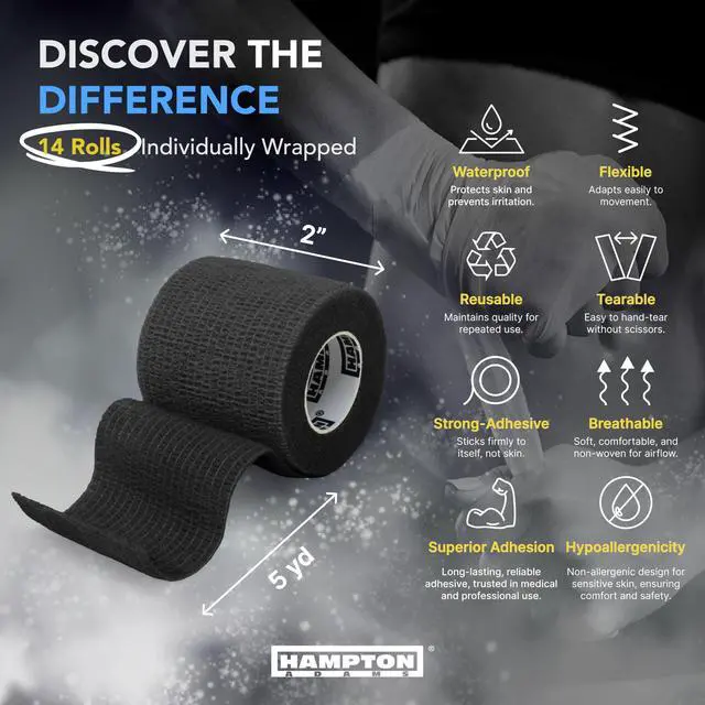 Alt view image 2 of 7 - Self Adhesive Bandage Wrap, Pet Safe, Cohesive Hold | 14 Pack, 15 ft Rolls, Breathable Elastic, No Clips Needed, for Sports Injuries Ankle Knee & Wrist Sprains, Vet Safe