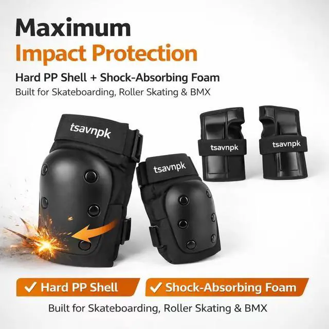 Alt view image 3 of 7 - Adult Knee and Elbow Pads Set with Wrist Guards,Protective Gear for Skating Roller Skating, Inline Skating, Skateboarding, , Scooter & Cycling; ideal for Rollerblading, Skate Parks & Outdoor Sports.