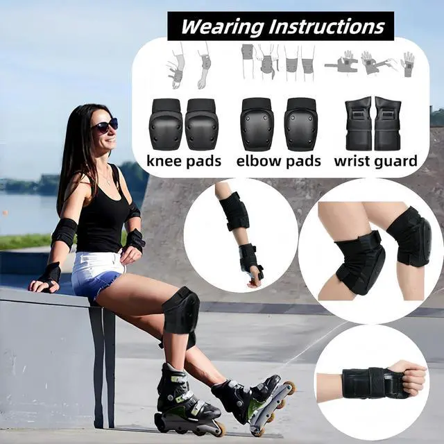 Alt view image 2 of 7 - Adult Knee and Elbow Pads Set with Wrist Guards,Protective Gear for Skating Roller Skating, Inline Skating, Skateboarding, , Scooter & Cycling; ideal for Rollerblading, Skate Parks & Outdoor Sports.