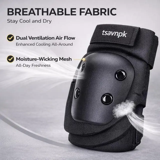 Alt view image 5 of 7 - Adult Knee and Elbow Pads Set with Wrist Guards,Protective Gear for Skating Roller Skating, Inline Skating, Skateboarding, , Scooter & Cycling; ideal for Rollerblading, Skate Parks & Outdoor Sports.