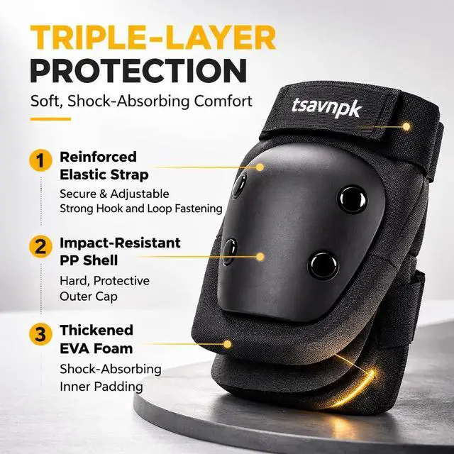 Alt view image 4 of 7 - Adult Knee and Elbow Pads Set with Wrist Guards,Protective Gear for Skating Roller Skating, Inline Skating, Skateboarding, , Scooter & Cycling; ideal for Rollerblading, Skate Parks & Outdoor Sports.