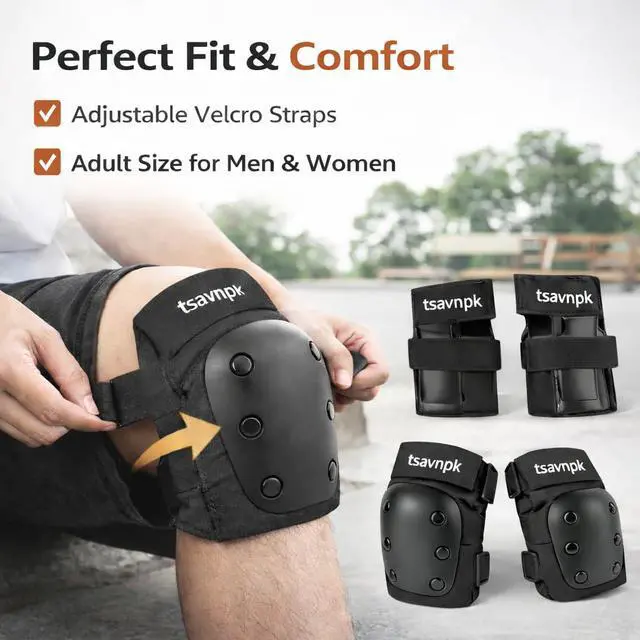 Alt view image 6 of 7 - Adult Knee and Elbow Pads Set with Wrist Guards,Protective Gear for Skating Roller Skating, Inline Skating, Skateboarding, , Scooter & Cycling; ideal for Rollerblading, Skate Parks & Outdoor Sports.