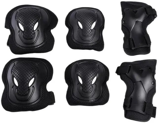 Main image of Adults Teens Unisex Adjustable Knee Elbow Wrist Braces Protective Pads Set for Skateboard Cycling Roller Skating and Other Outdoor Sports Safety Protective Gear Pads Guards Set (Black)