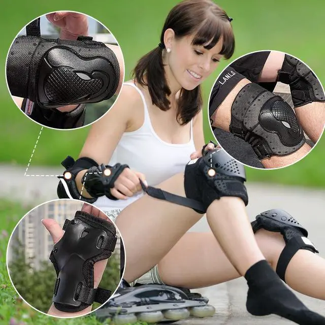 Alt view image 6 of 7 - 6 Pcs Adult Women/Men Knee Elbow Wrist Protective Pads Set,Adult Knee Pads Elbow Pads Wrist Guards Protector Protective Gear,for Scooter, Skateboard, Bicycle, Inline Skating