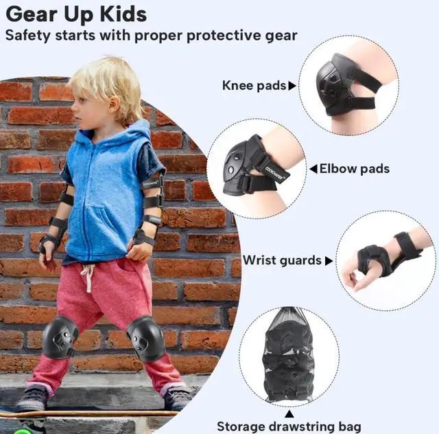 Alt view image 3 of 6 - Kids Knee Pads Elbow Pads and Wrist Guard Protective Gear Set | Alien-shaped Hard Shell,6PCS Protective Gear Set,for Skateboarding,Roller Skating,Inline Skating, Scooter Riding,BMX