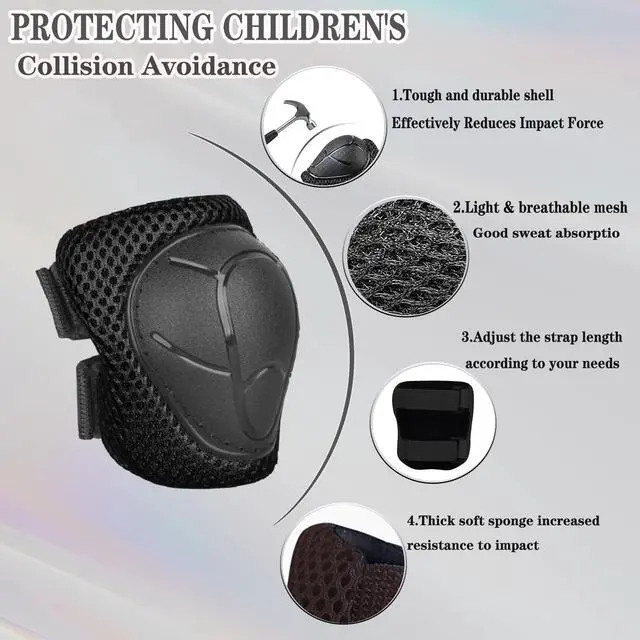 Alt view image 2 of 7 - Kids/Youth Knee Pads and Elbow Pads Set for Kids 3-14 Years Boys Girls Protective Gear Set Adjustable Knee Pads, Elbow Pads, Wrist Guards Skateboard Skating Skiing Cycling Biking Running Scooter