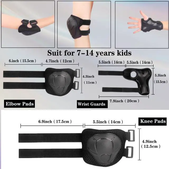 Alt view image 4 of 7 - Kids/Youth Knee Pads and Elbow Pads Set for Kids 3-14 Years Boys Girls Protective Gear Set Adjustable Knee Pads, Elbow Pads, Wrist Guards Skateboard Skating Skiing Cycling Biking Running Scooter
