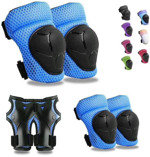Main image of Kids Knee Pads Elbow Pads Wrist Guards Set ,Protective Gear for 4-6-12 Boys Girls Roller Skating Scooter Skateboarding Bike (Blue, Free Size (4-12 Years or 40-80lbs))