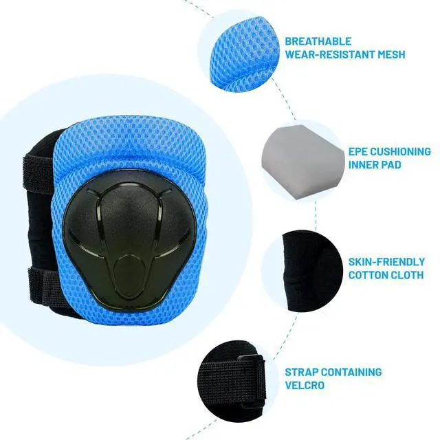 Alt view image 4 of 6 - Kids Knee Pads Elbow Pads Wrist Guards Set ,Protective Gear for 4-6-12 Boys Girls Roller Skating Scooter Skateboarding Bike (Blue, Free Size (4-12 Years or 40-80lbs))