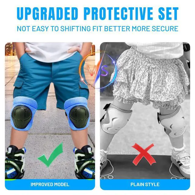 Alt view image 5 of 6 - Kids Knee Pads Elbow Pads Wrist Guards Set ,Protective Gear for 4-6-12 Boys Girls Roller Skating Scooter Skateboarding Bike (Blue, Free Size (4-12 Years or 40-80lbs))