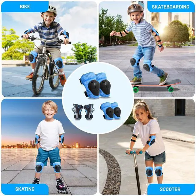 Alt view image 6 of 6 - Kids Knee Pads Elbow Pads Wrist Guards Set ,Protective Gear for 4-6-12 Boys Girls Roller Skating Scooter Skateboarding Bike (Blue, Free Size (4-12 Years or 40-80lbs))