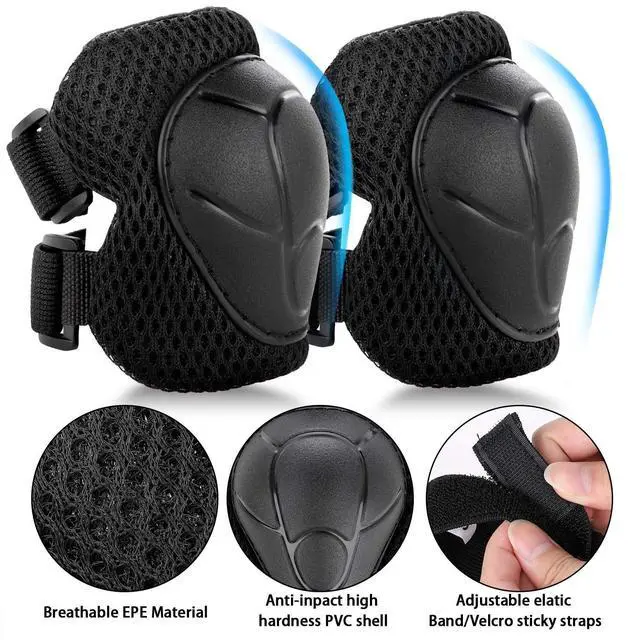 Alt view image 6 of 7 - 6PCS Kids Protective Gear Set Knee Pads Elbow Pads, Black/S/3-10 Age | upgraded & durable material skateboard protective gear set double size sport cycling bike roller skating scooter boys girls