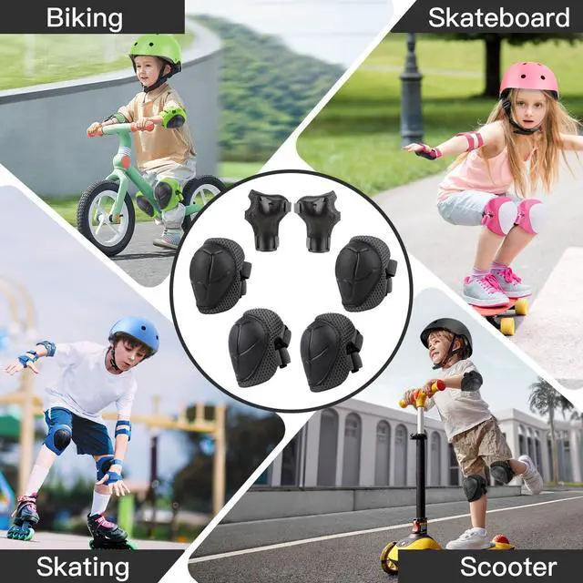 Alt view image 7 of 7 - 6PCS Kids Protective Gear Set Knee Pads Elbow Pads, Black/S/3-10 Age | upgraded & durable material skateboard protective gear set double size sport cycling bike roller skating scooter boys girls