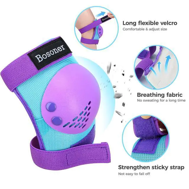 Alt view image 3 of 6 - Kids/Youth Knee Pad Elbow Pads Set for 3-15 Year, Child Protection Pads for Girls/Boys, for Sports Roller Skates, Cycling, BMX Bike, Skateboard, Inline Rollerblading, Skating, Scooter, Riding