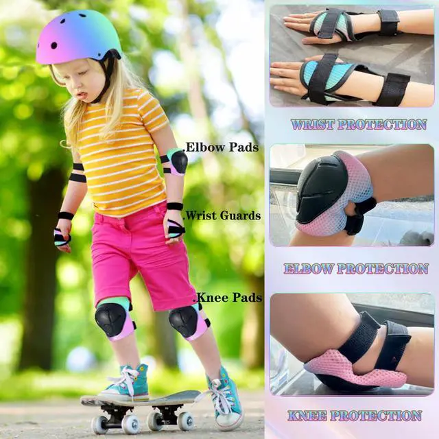 Alt view image 3 of 7 - Kids/Youth Knee Pads and Elbow Pads Set for Kids 3-14 Years Boys Girls Protective Gear Set Adjustable Knee Pads, Elbow Pads, Wrist Guards Skateboard Skating Skiing Cycling Biking Running Scooter