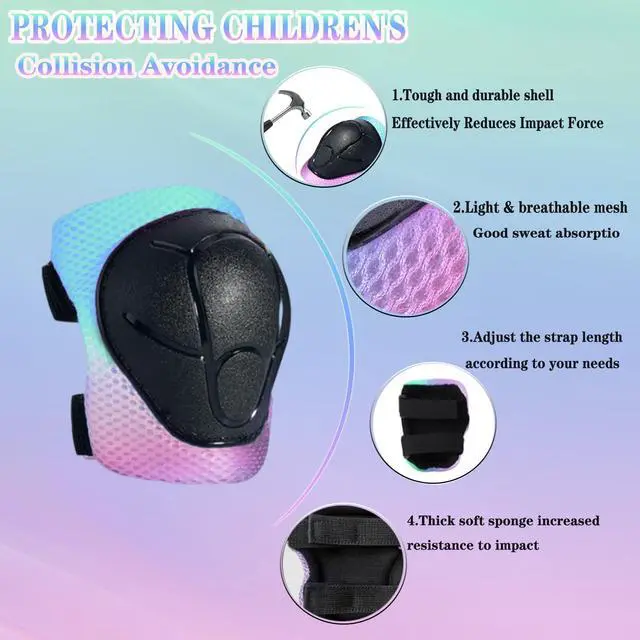 Alt view image 4 of 7 - Kids/Youth Knee Pads and Elbow Pads Set for Kids 3-14 Years Boys Girls Protective Gear Set Adjustable Knee Pads, Elbow Pads, Wrist Guards Skateboard Skating Skiing Cycling Biking Running Scooter