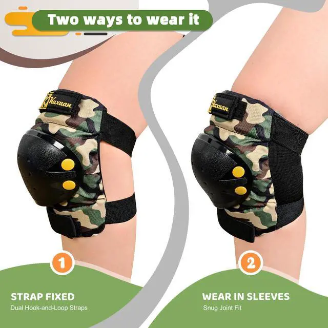 Alt view image 4 of 7 - Knee Pads Elbow Pads Wrist Guards Set for Kids, Protective Gear Set for Boys Girls Skateboarding Roller Skating Cycling Scooter, Sand Camo with Drawstring Bag