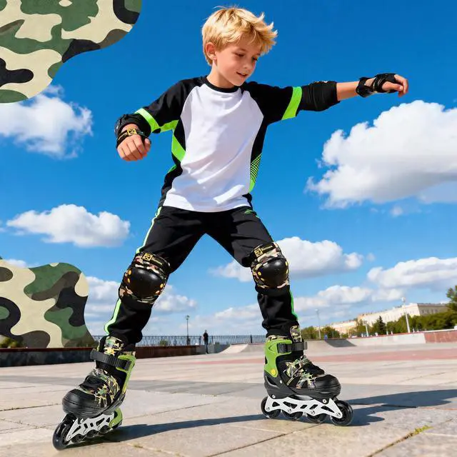 Alt view image 7 of 7 - Knee Pads Elbow Pads Wrist Guards Set for Kids, Protective Gear Set for Boys Girls Skateboarding Roller Skating Cycling Scooter, Sand Camo with Drawstring Bag
